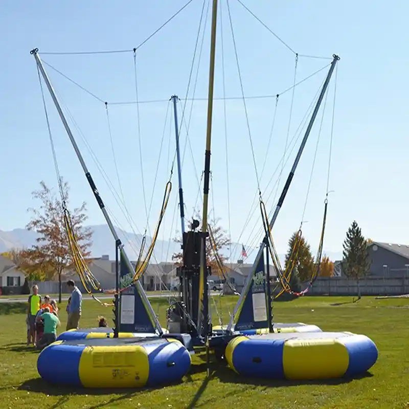 Outdoor bungee trampoline setup in Hurricane Utah showing full attraction structure for kids and families near Zion and St George