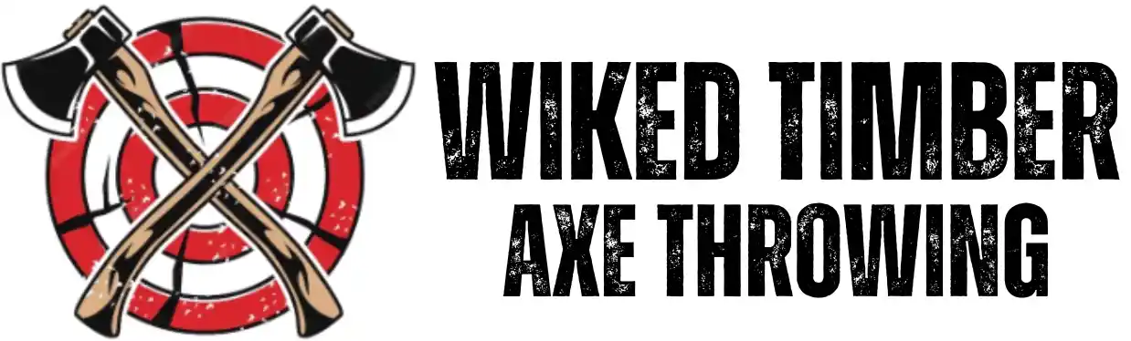 Wiked Timber Axe Throwing logo with crossed axes and target representing indoor axe throwing in Hurricane Utah near Zion at The Ropes adventure park