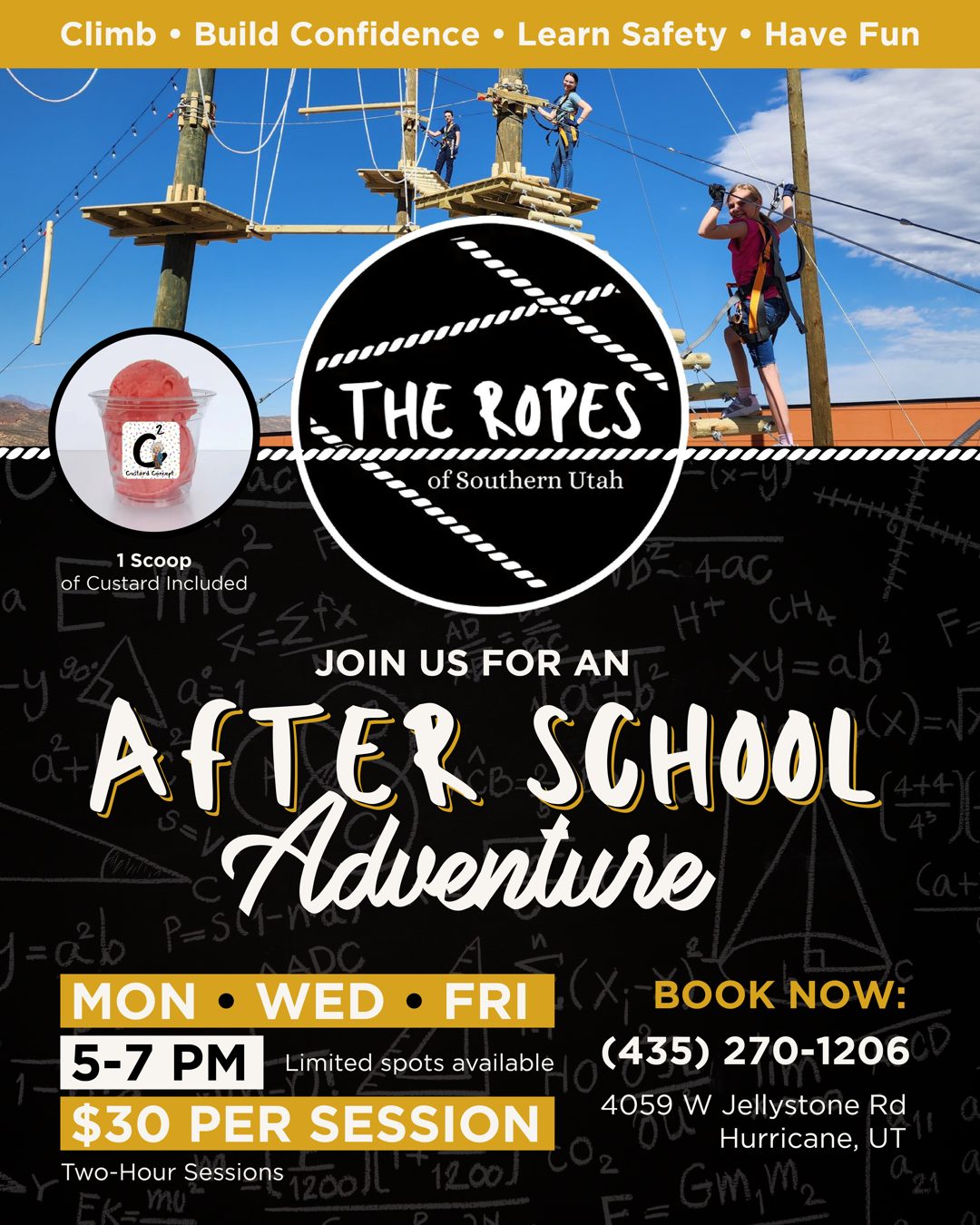 After School Adventure Program at The Ropes of Southern Utah in Hurricane, Utah β ages 7 to 18, high ropes, axe throwing, climbing and games